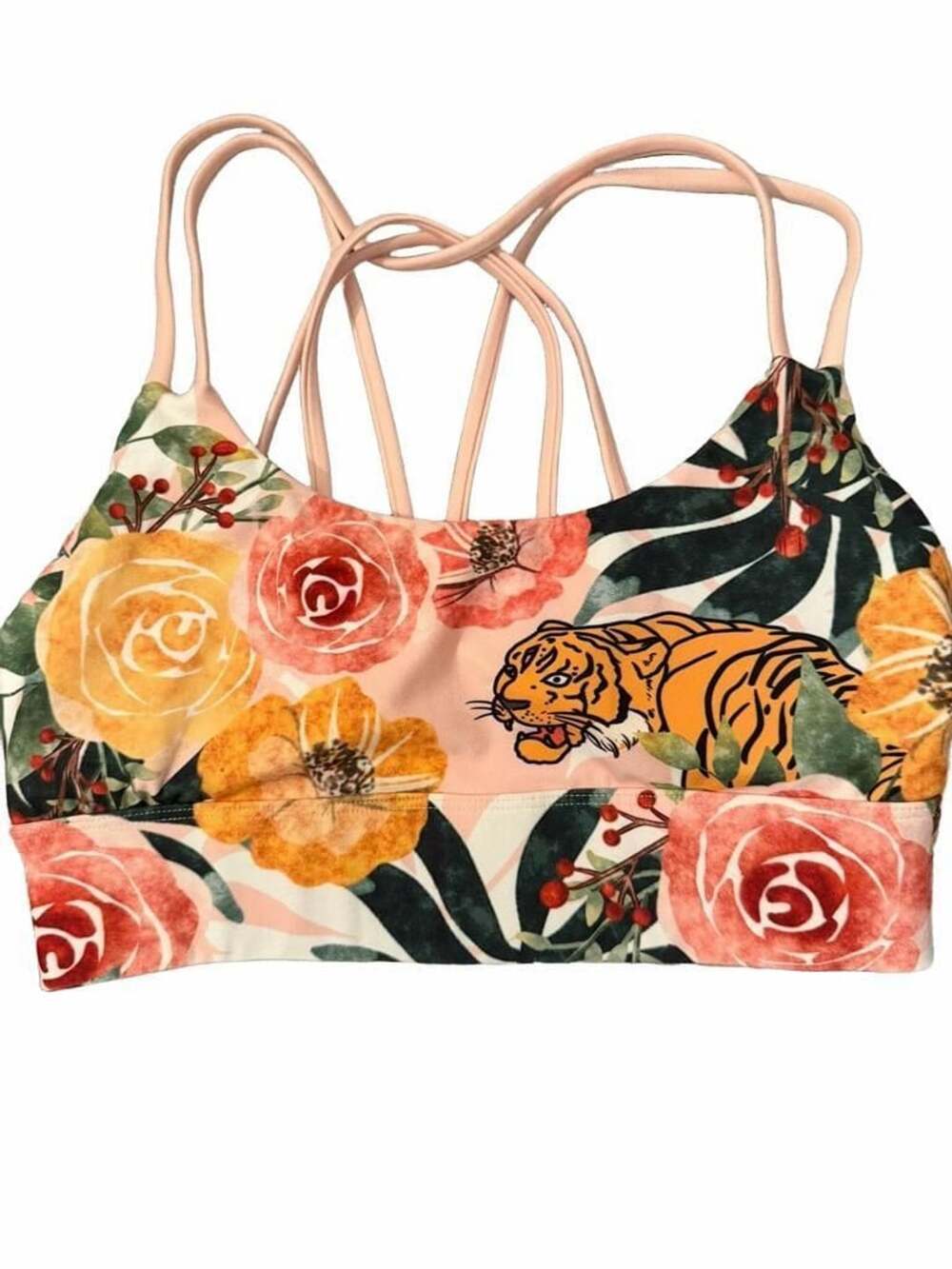 SILVERWIND Sports Bra Size S Floral Tiger Strappy Back
